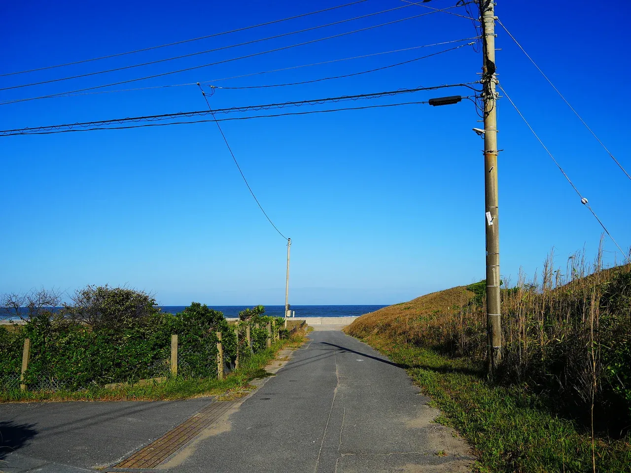 サイトを出てすぐの、海へ続く道